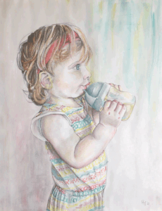 D-tale eigen werk portret meisje met drinkfles
