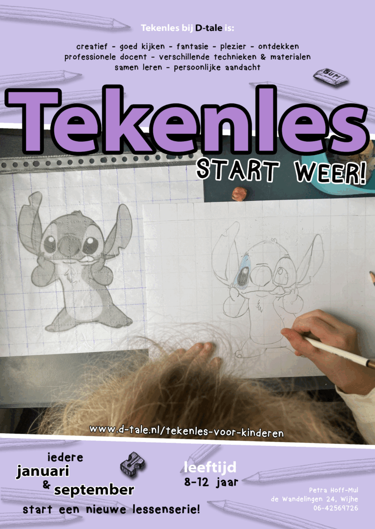 D-tale tekenles voor kinderen Petra Hoff-Mul poster Wijhe